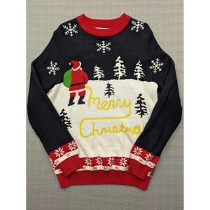 Tipsy Elves Sweater Mens Large Multicolor Santa Merry Christmas Ugly Snowflakes